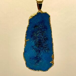 Natural Geode Stone & Crystal Quartz Good Morning Blue & God's Debut Necklace 5b